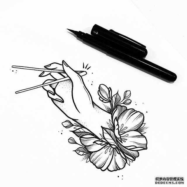 筷子手花纹身手稿
