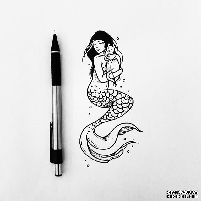 黑灰美人鱼简约纹身手稿