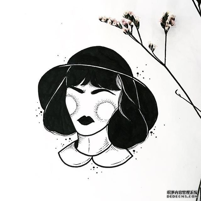 黑灰简约女郎纹身手稿