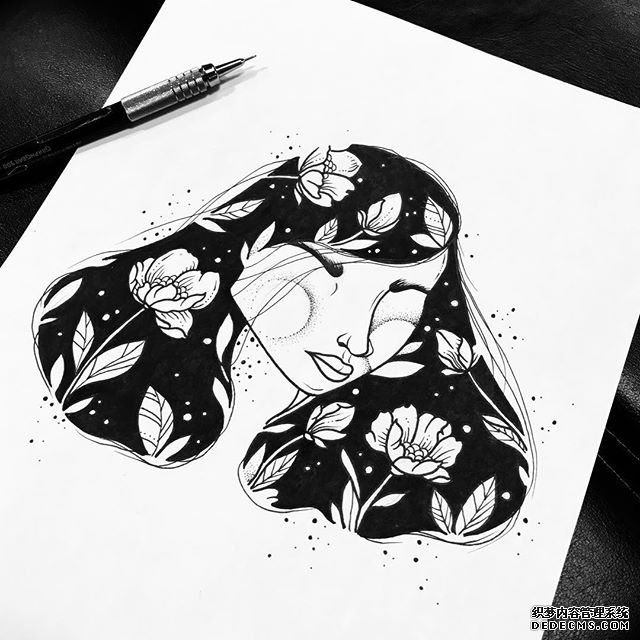 女郎纹身手稿图案
