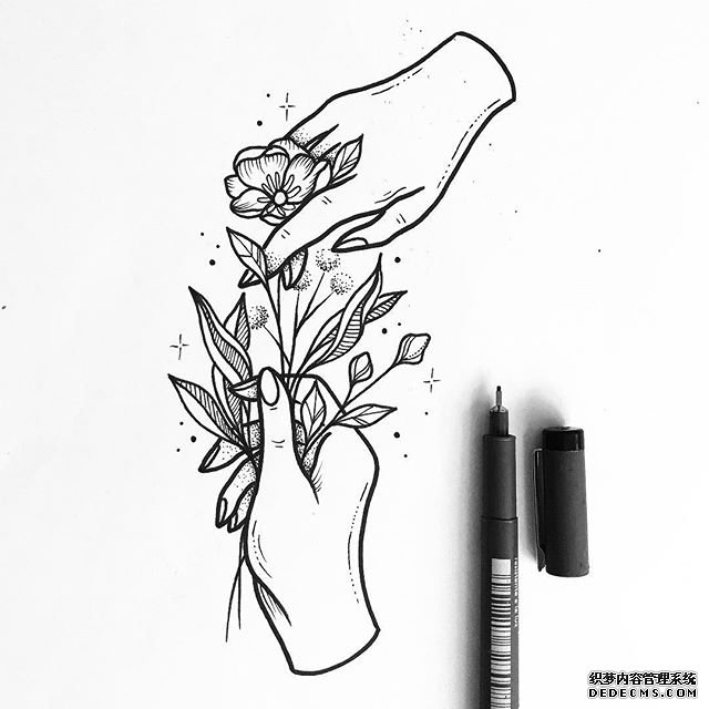 手花卉纹身手稿图案