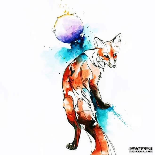 色彩狐狸纹身手稿