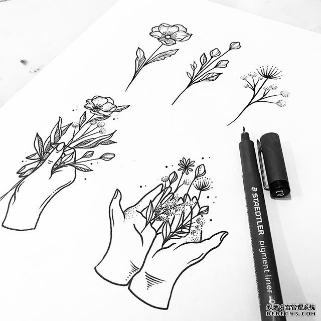 线条花手稿图案
