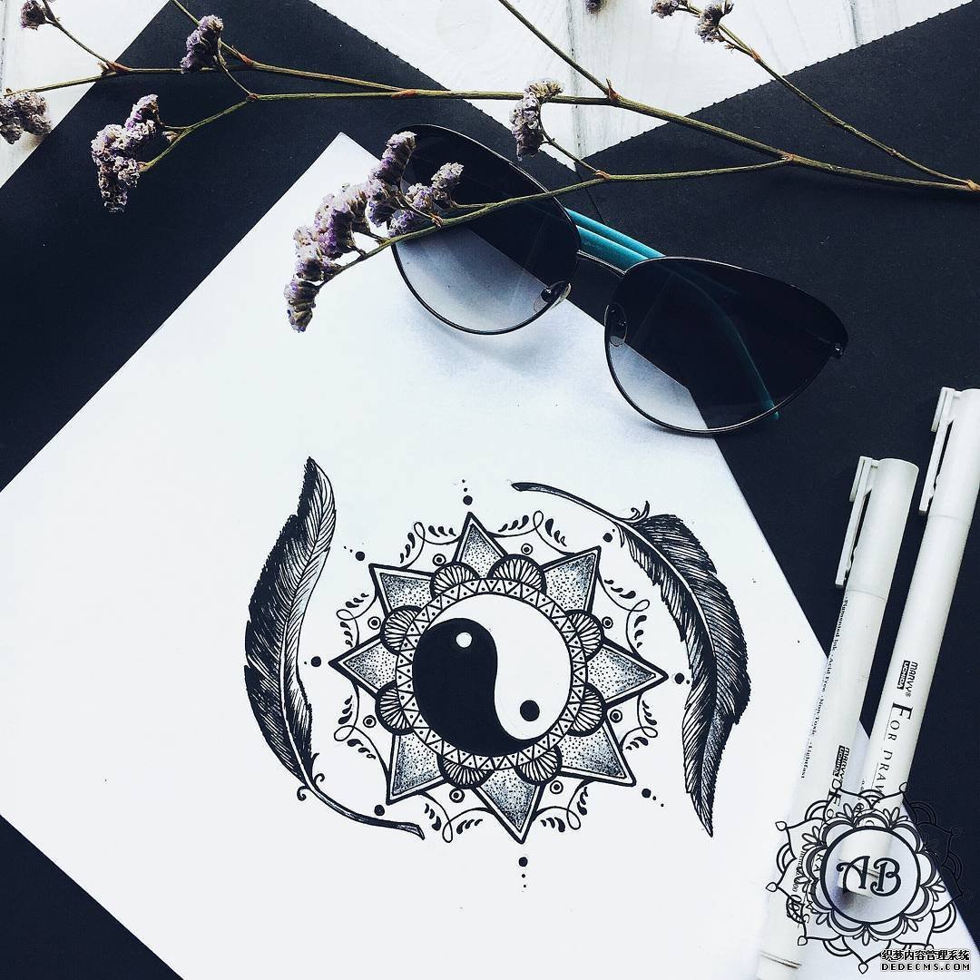梵花太极羽毛纹身图案