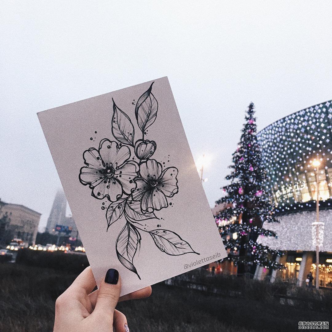 线条花纹身手稿