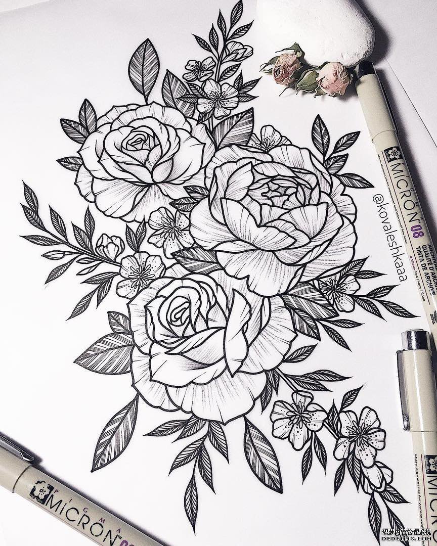 线条花朵纹身手稿