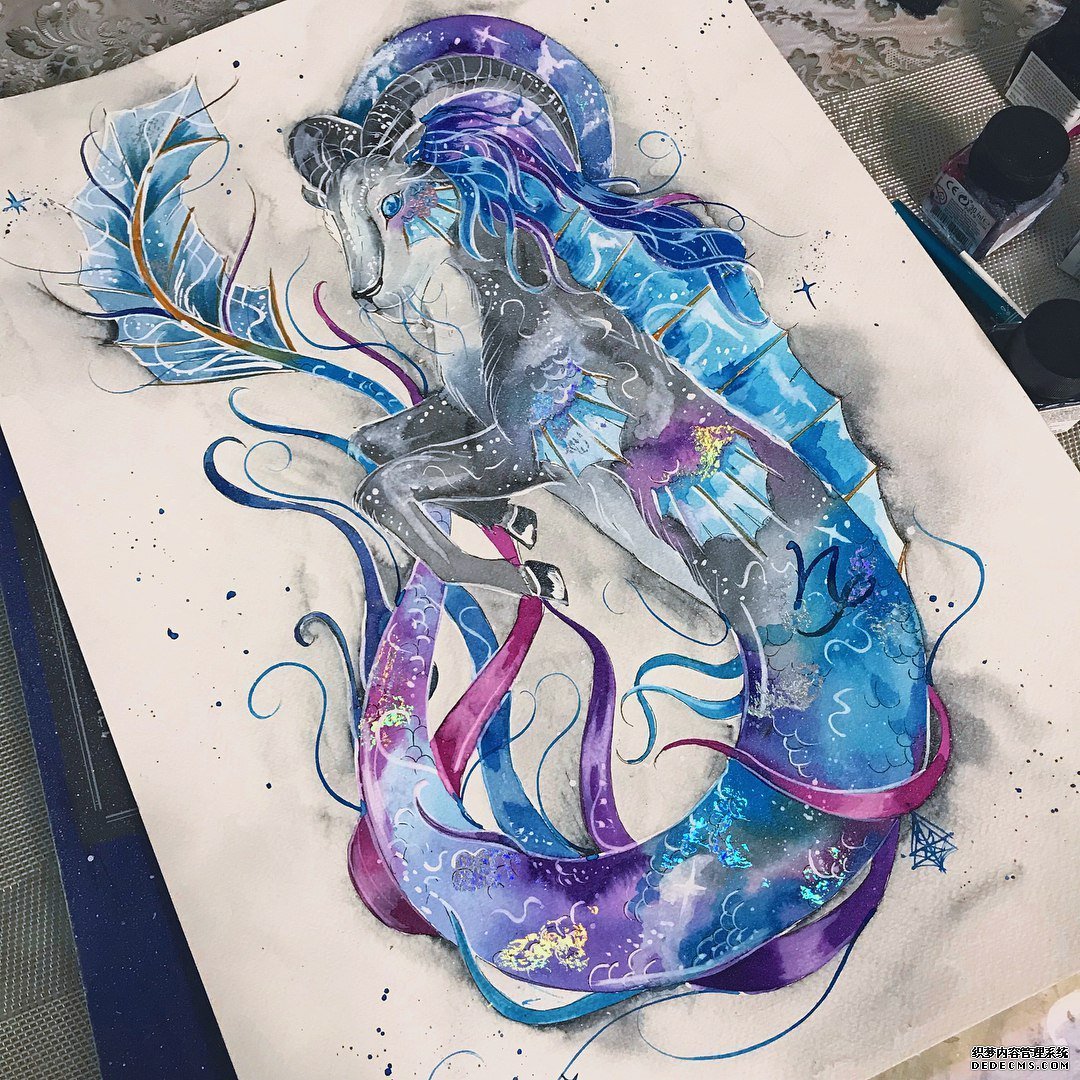 色彩摩羯座纹身手稿