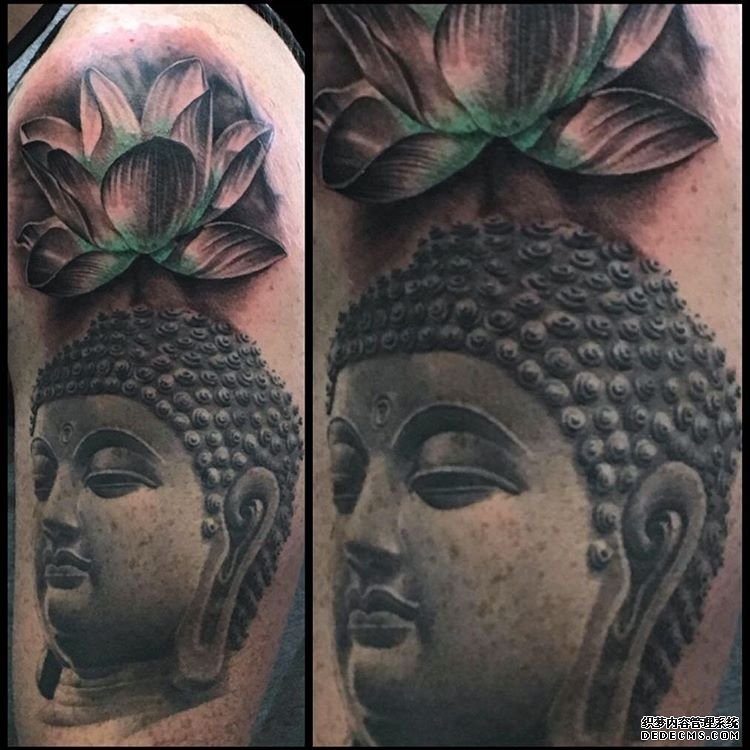 手臂莲花佛纹身图案