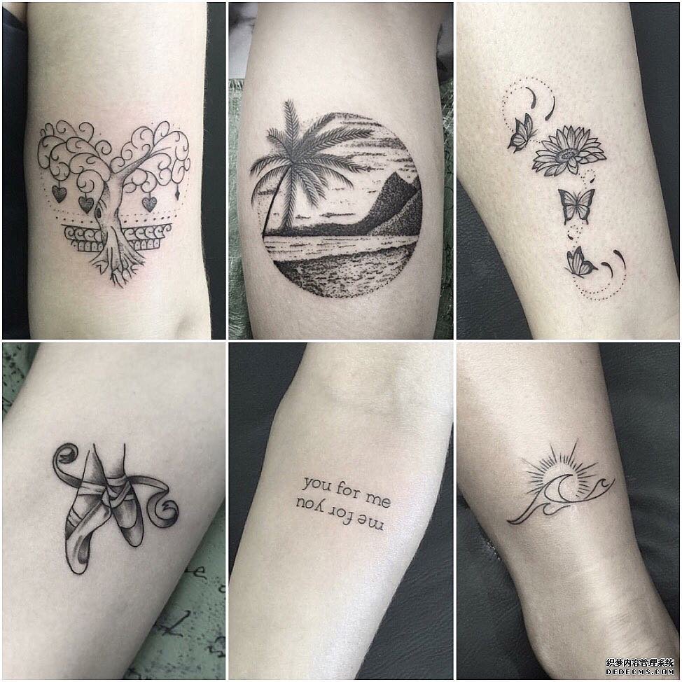 爱心树海滩蝴蝶浪花纹身图案