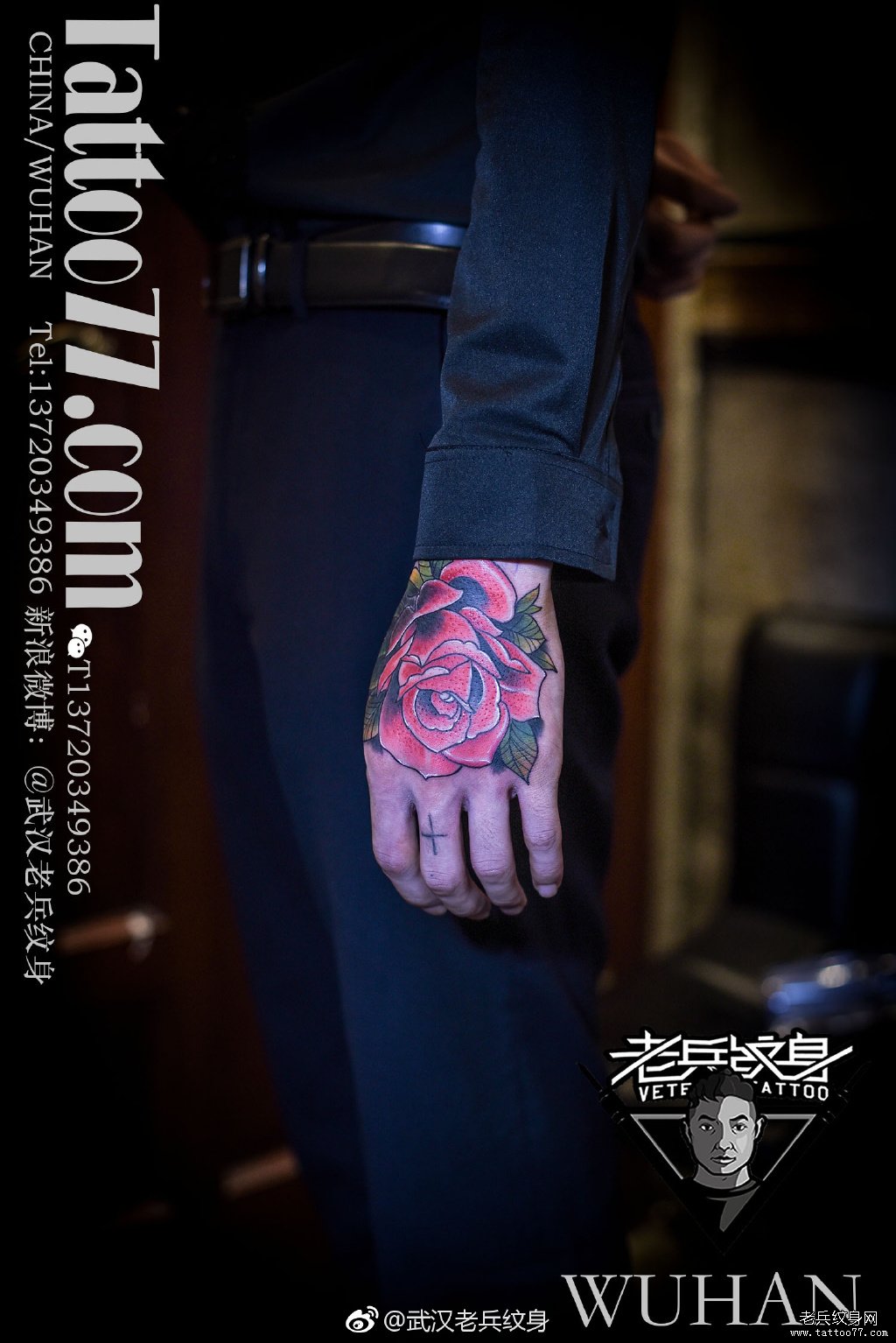 手臂school玫瑰花纹身作品图案
