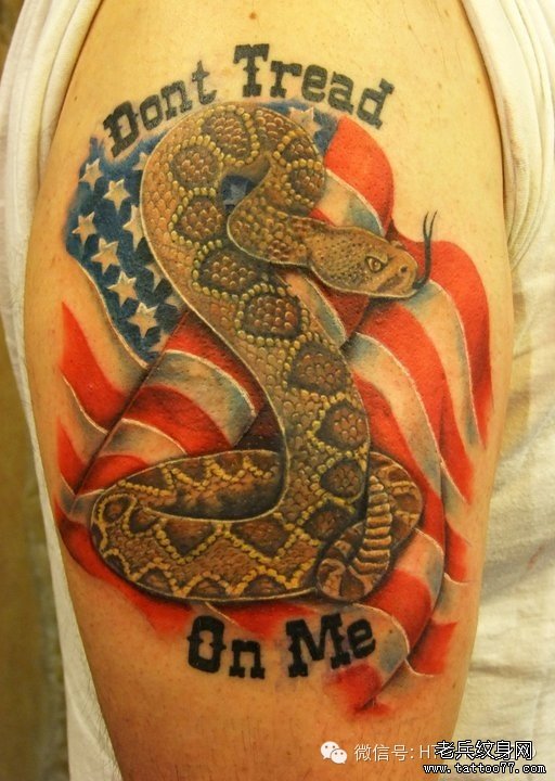 大臂蛇国旗纹身图案
