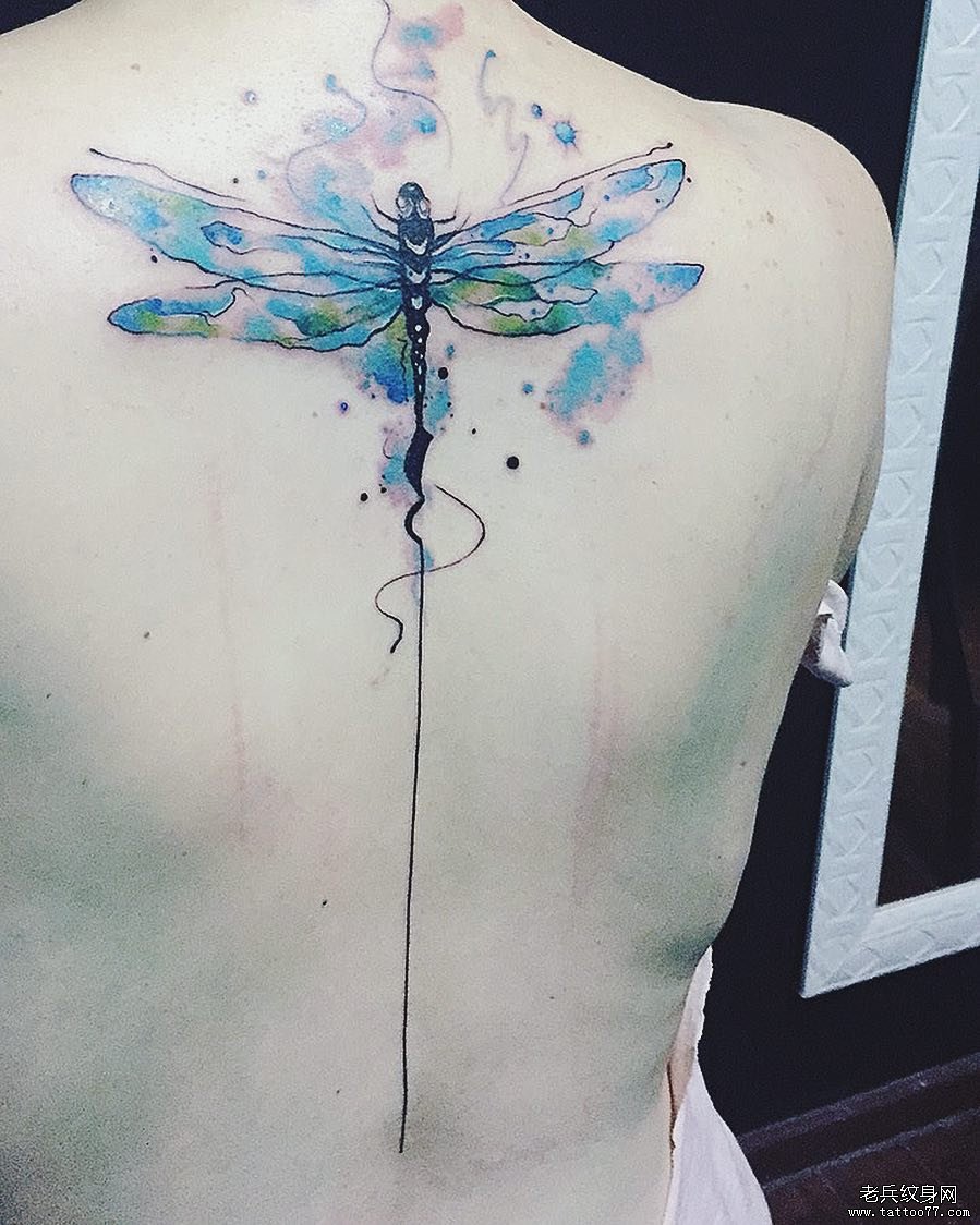 色彩泼墨蜻蜓背部tattoo图案