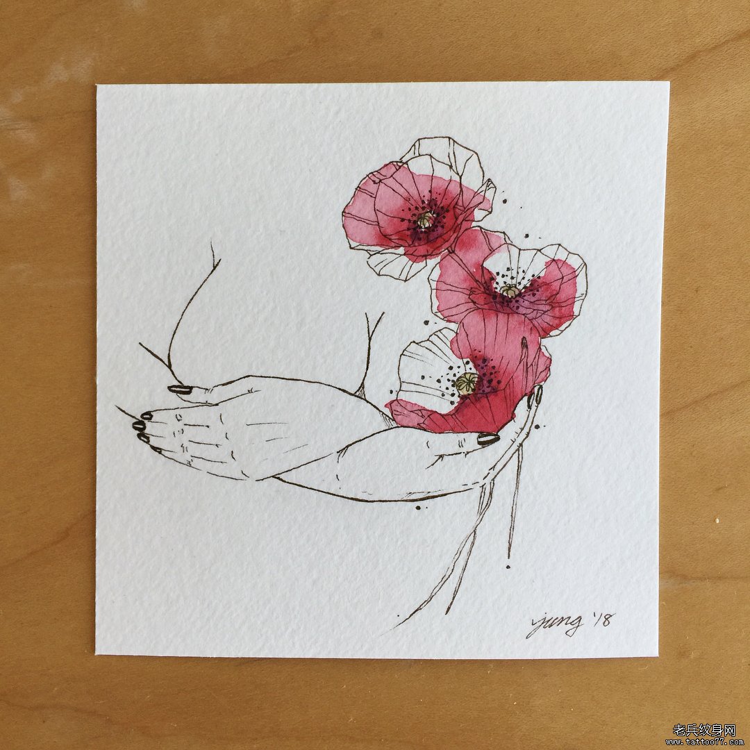 色彩个性花卉纹身手稿