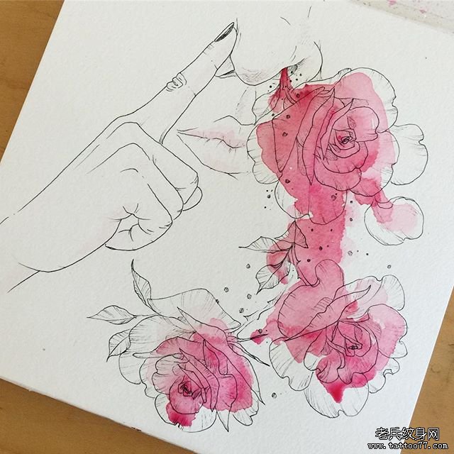 色彩花卉手稿纹身