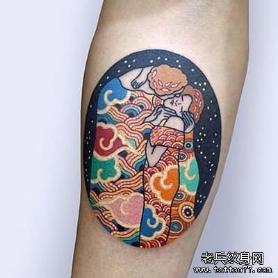 色彩人物小腿tattoo图案