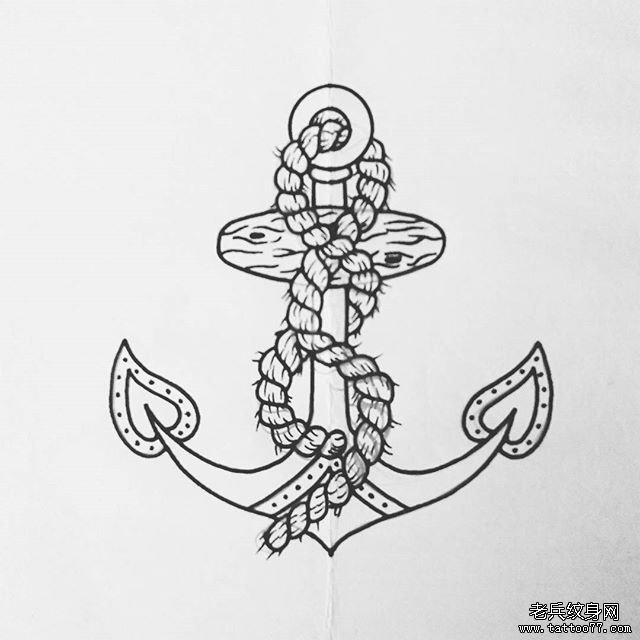 线条船锚纹身手稿