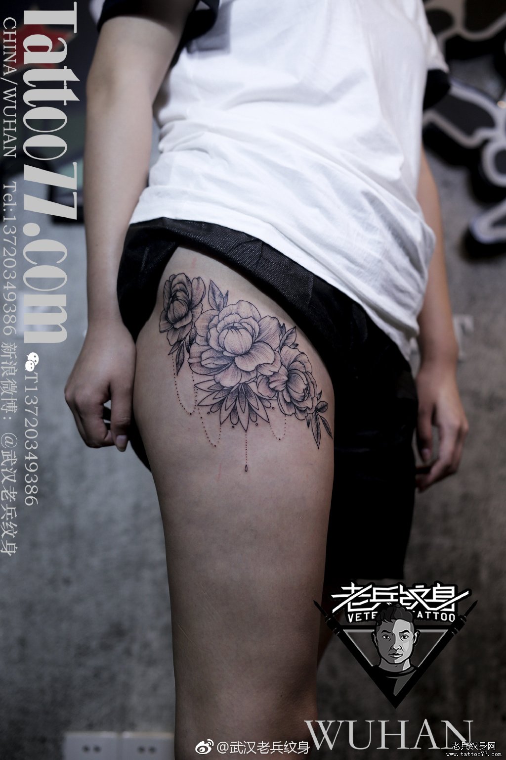 大腿花卉花卉纹身