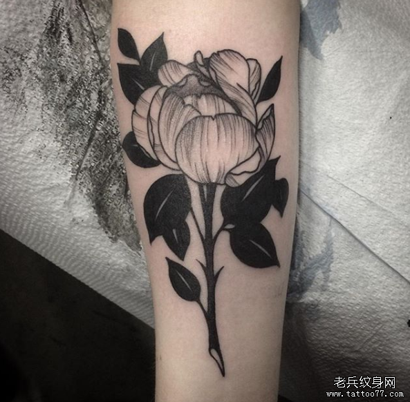 小腿花朵纹身图案