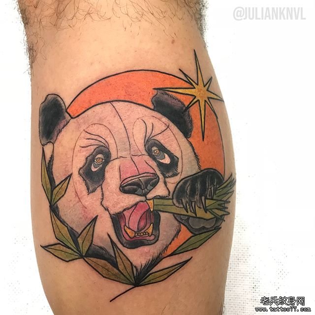 腿部熊猫纹身图案