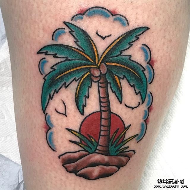 色彩椰树纹身图案
