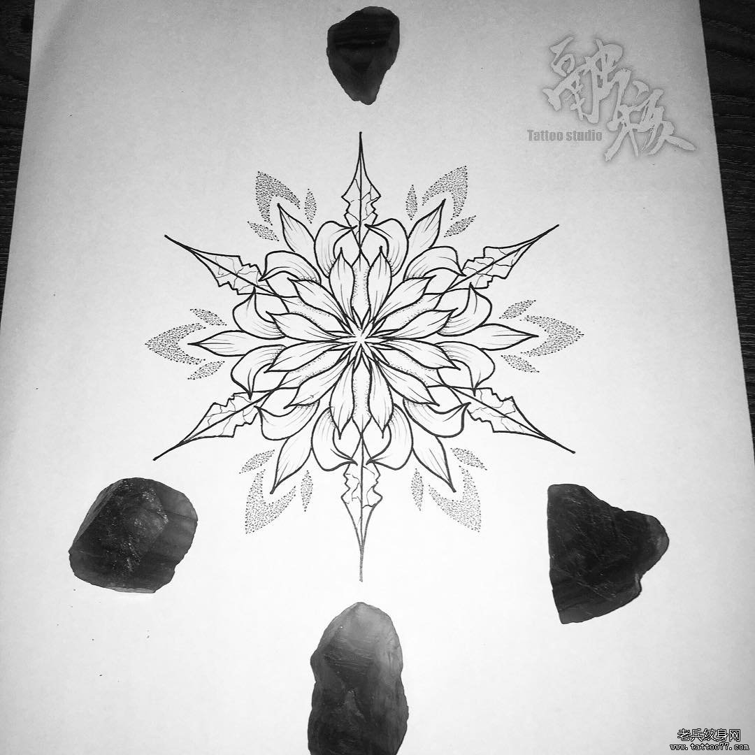 梵花点刺纹身手稿图案