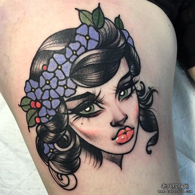 色彩女郎纹身图案
