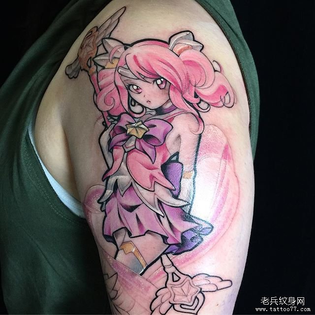 色彩卡通女孩文身图案