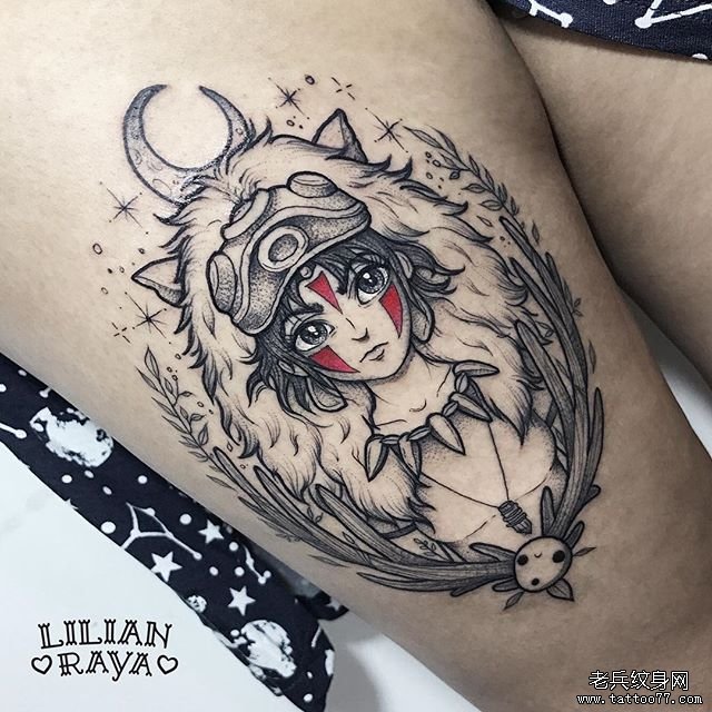 大腿简笔女人纹身图案