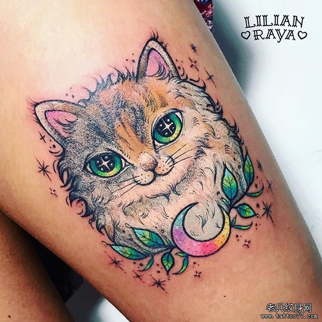 彩色个性猫纹身图案