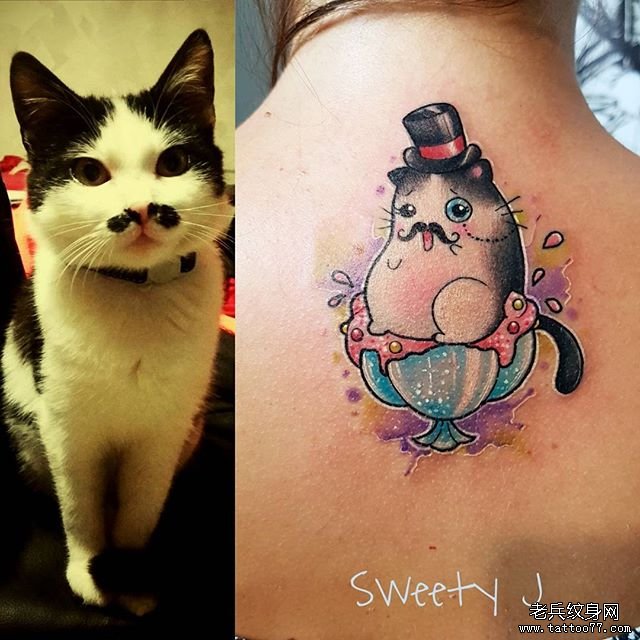 彩色个性猫咪纹身图案