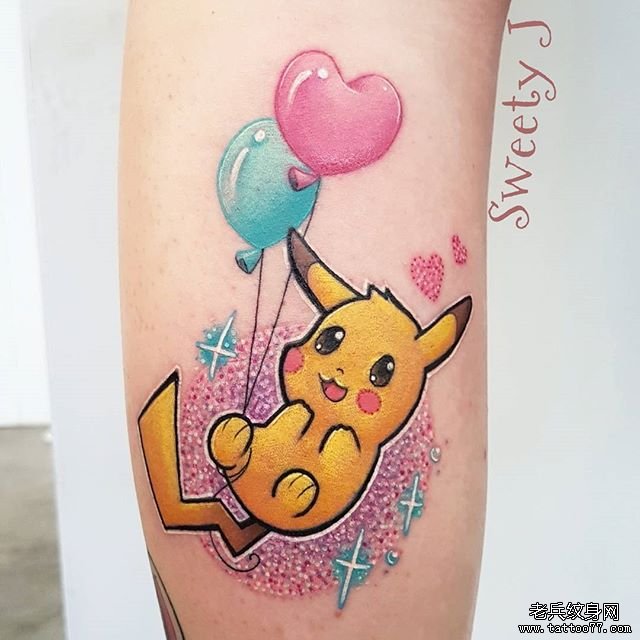 彩色个性皮卡丘纹身图案