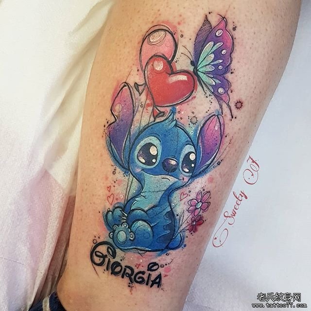 水彩个性史迪仔纹身图案