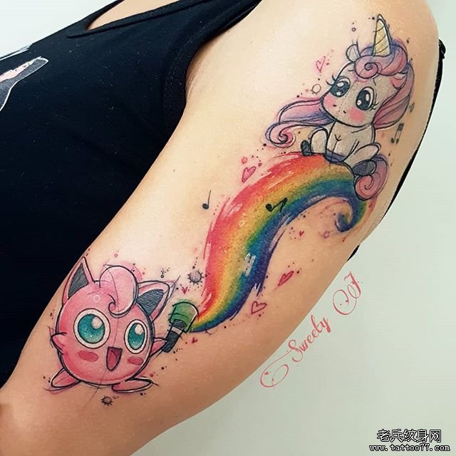 彩色卡通神奇宝贝独角兽纹身图案