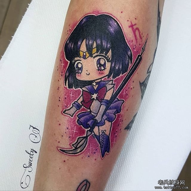 彩色个性卡通女孩纹身图案