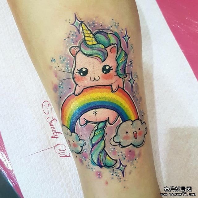 彩色个性卡通独角兽纹身图案