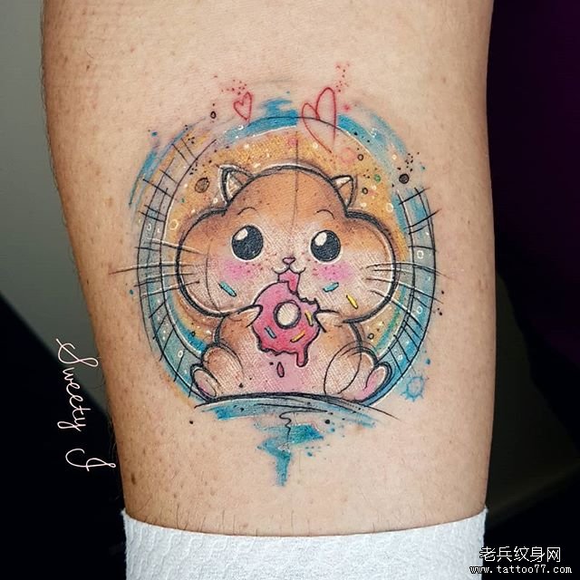 速写水彩风格松鼠纹身图案