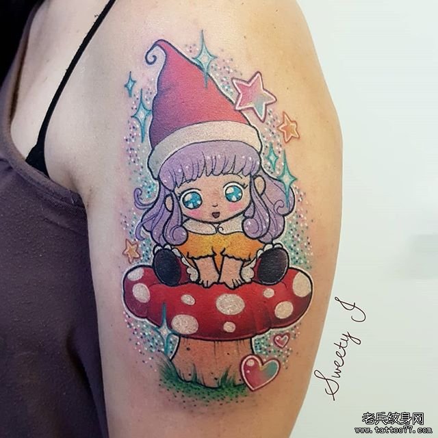 彩色个性小女孩纹身图案