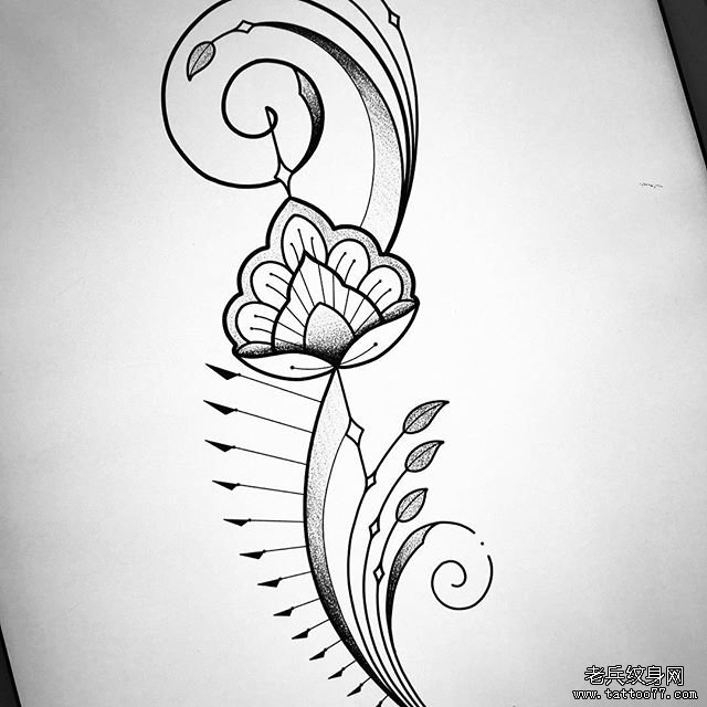 黑灰梵花纹身手稿