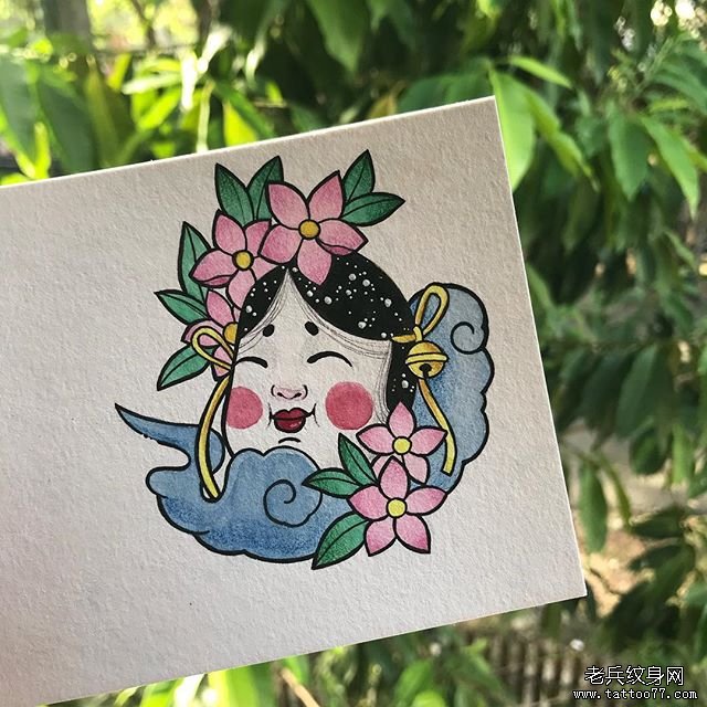 色彩樱花多福纹身