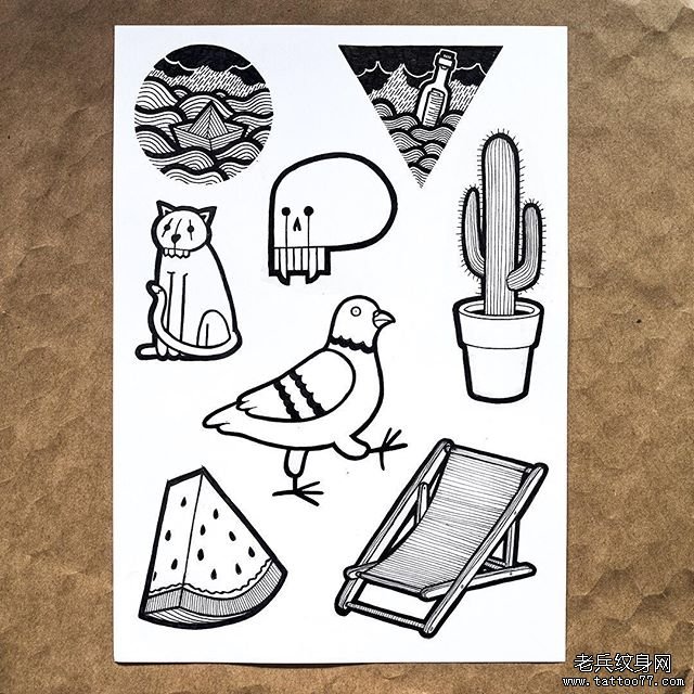简笔画小图集浪花西瓜纹身