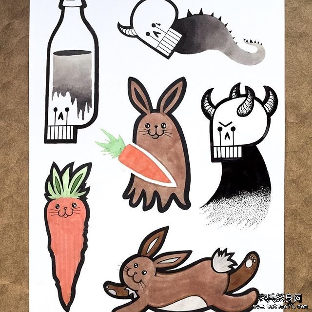 卡通兔子小图集纹身手稿