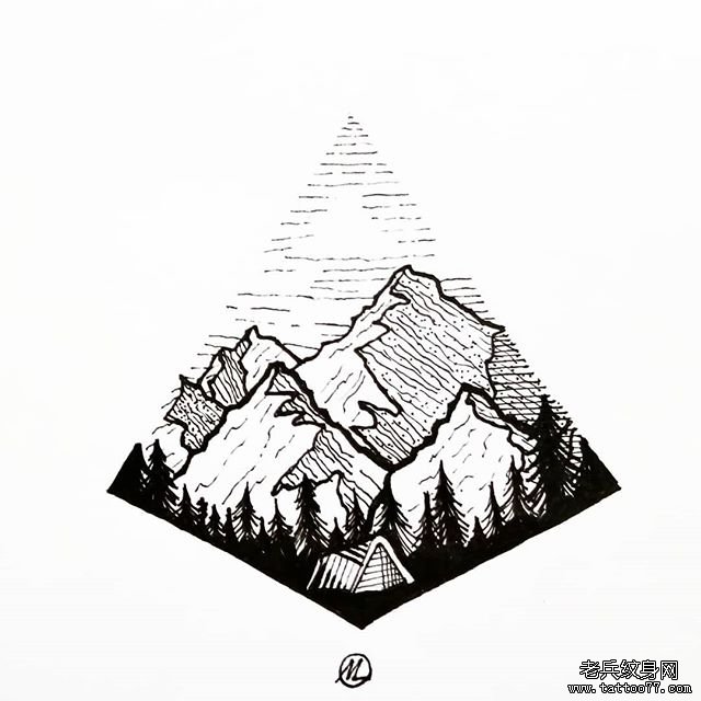 几何山川纹身手稿图案