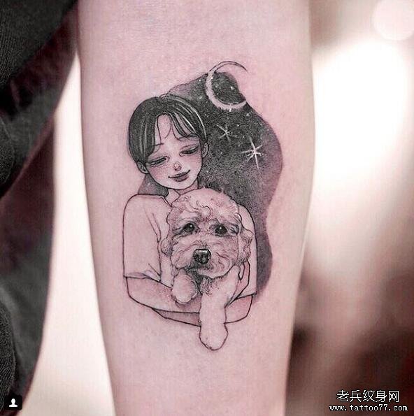 手臂小清新男孩狗狗纹身