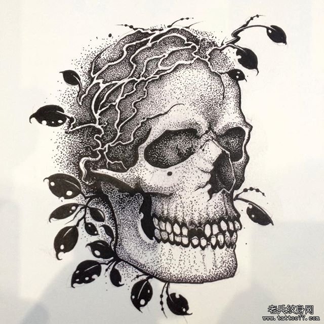 骷髅点刺纹身手稿