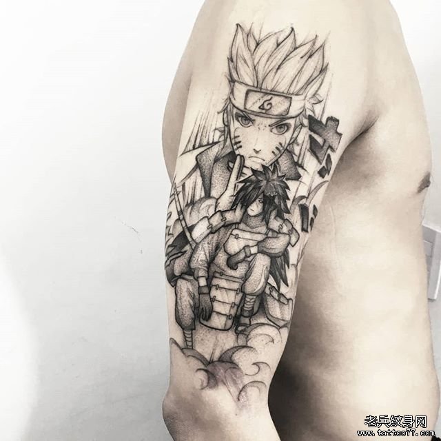 手臂黑灰鸣人宇智波斑文身