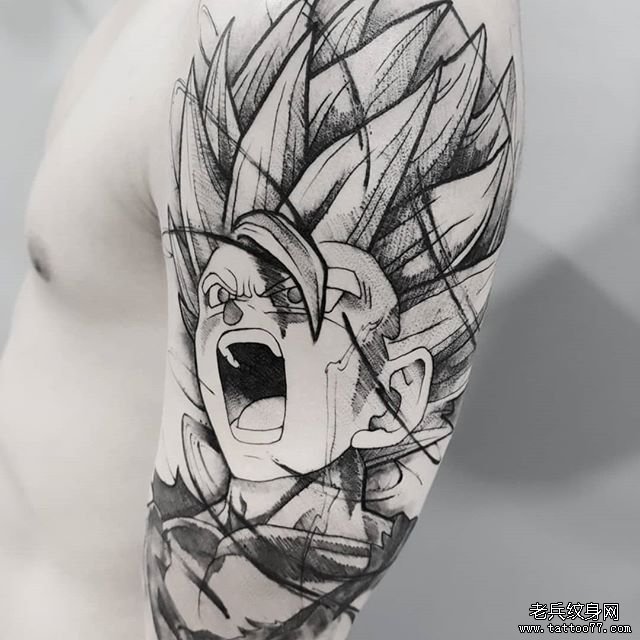 手臂黑灰悟空纹身