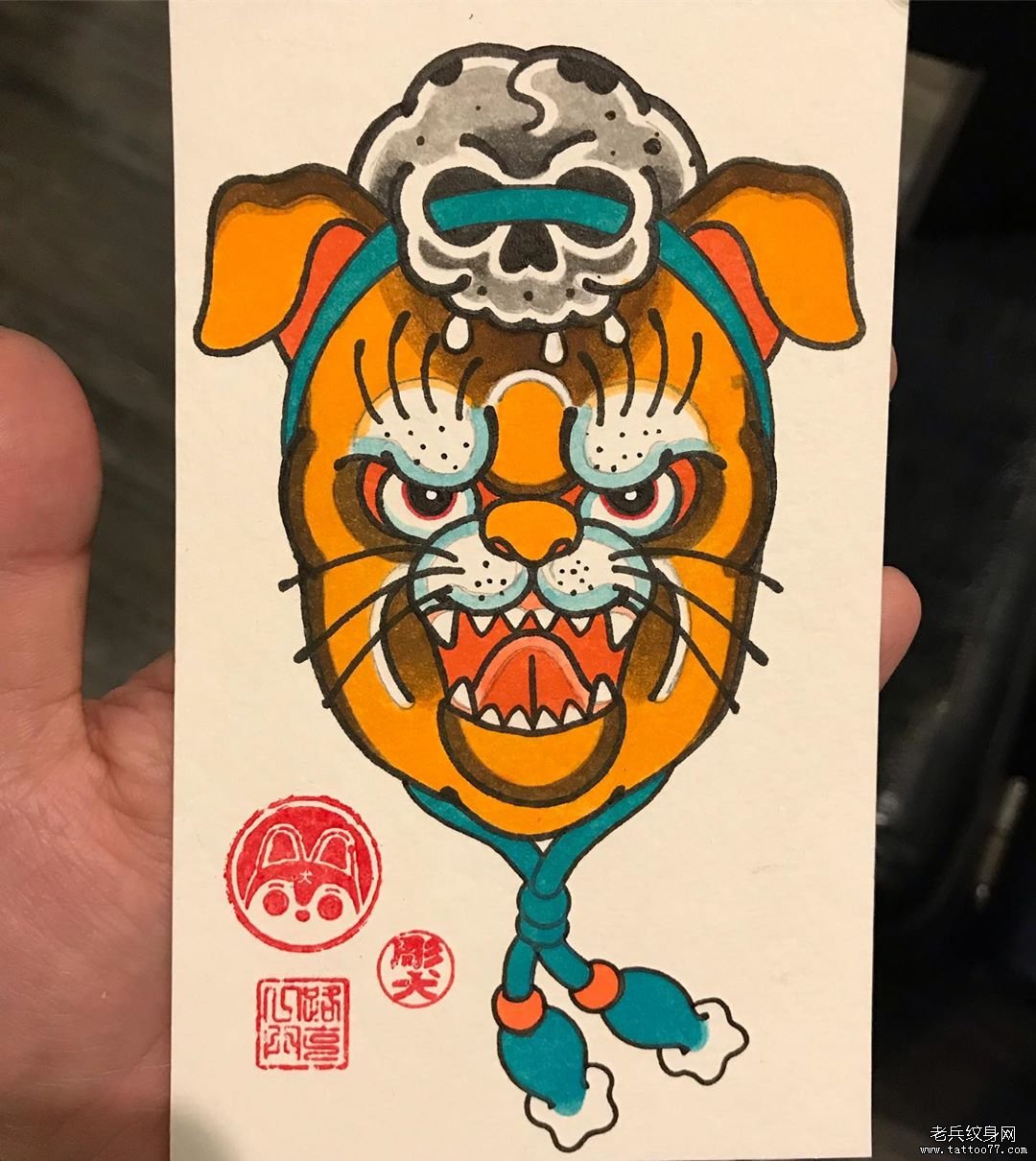 个性传统狗纹身手稿
