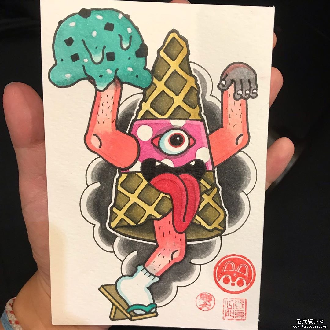 个性彩色伞妖纹身手稿