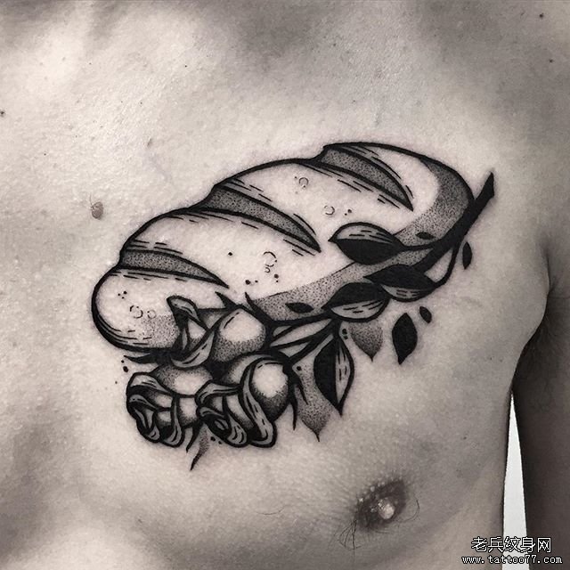 胸口个性面包花纹身图案
