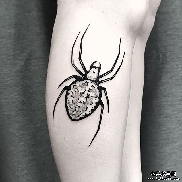 腿部个性暗黑极简蜘蛛纹身图案